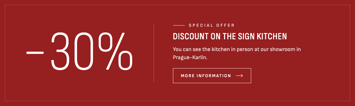 Our Ernestomeda Sign display kitchen is now available at a 30% discount. See it in person at our showroom in Karlín, Prague.